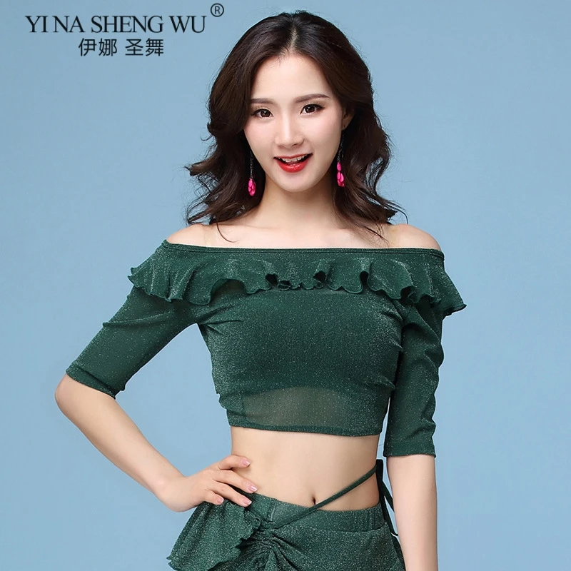 1175 Green Top Для восточных танцев, для танца живота, одежда танцора, костюм для женщин, блестящая одежда для танца живота, летняя, короткий рукав, сексуальный топ, юбка, Новинка - Цвет: 1175 Green Top