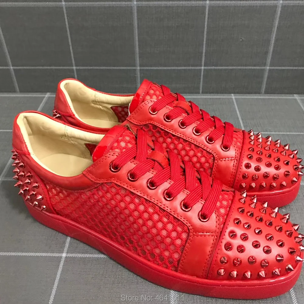

Lace Up cl andgz net leather Red bottoms Low Cut Sneaker For Men shoes Rivet Front Heel casual couple models Flat Loafers summer