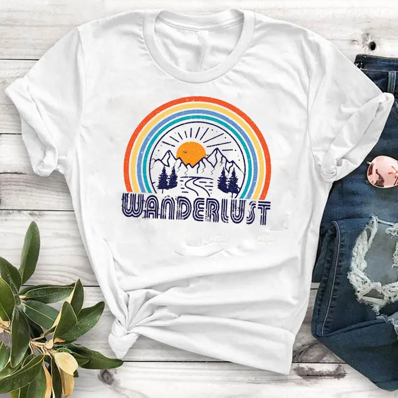 Повседневная футболка для женщин горного размера плюс 4XL Happy Camper летняя с принтом