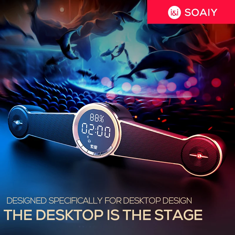 SOAIY S98 компьютерный аудио портативный сверхмощный сабвуфер дисплей температуры дисплей времени три динамика Поддержка TF карты FM радио