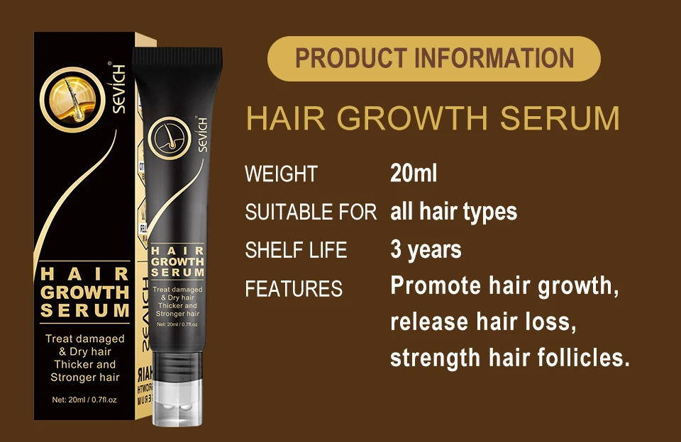 Sevich Hair Growth Oil Ginger Extract Growing Serum Prevent Hair Loss Care Scalp Massage Roller Treatment Thickener Essence 20ml