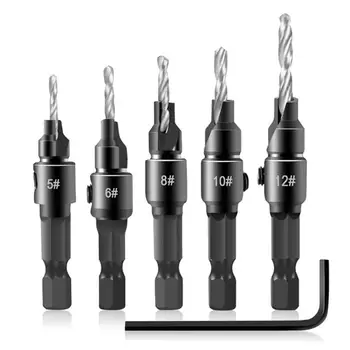 

6pcs Woodworking Countersink Drill Bit High Carbon Steel Titanium Plated Chamfering Hex Shank Drill Bit with L-shape Wrench