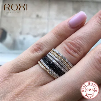 

ROXI 925 Sterling Silver Ring Stackable Cubic Zirconia Thin Rings for Woman Shiny Micro Pave CZ Engagement Ring Wedding Jewelry