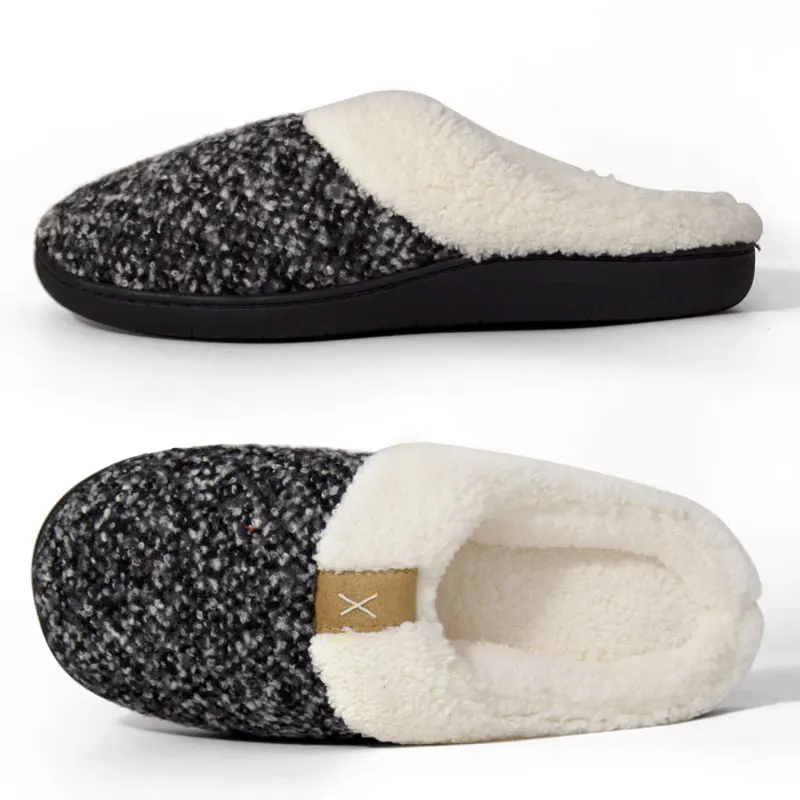 FZNYL/зимняя мужская обувь; хлопковые теплые домашние тапочки; мужские мягкие домашние тапочки с эффектом памяти; комнатные тапочки; шлепанцы; размеры 38-45 - Цвет: BlackWhite Color