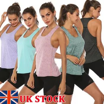 

Womens Soft Gym Racer Back Running Vest Fitness Jogging Tank Top S-XL Run womens tops and blouses