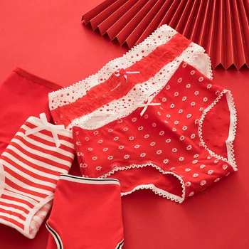 

Sexy Daisy Flower Red Panties Women Cotton Bow Floral Lace Knickers Fashion Ladies Striped Briefs Underwear Female Dots Lingerie