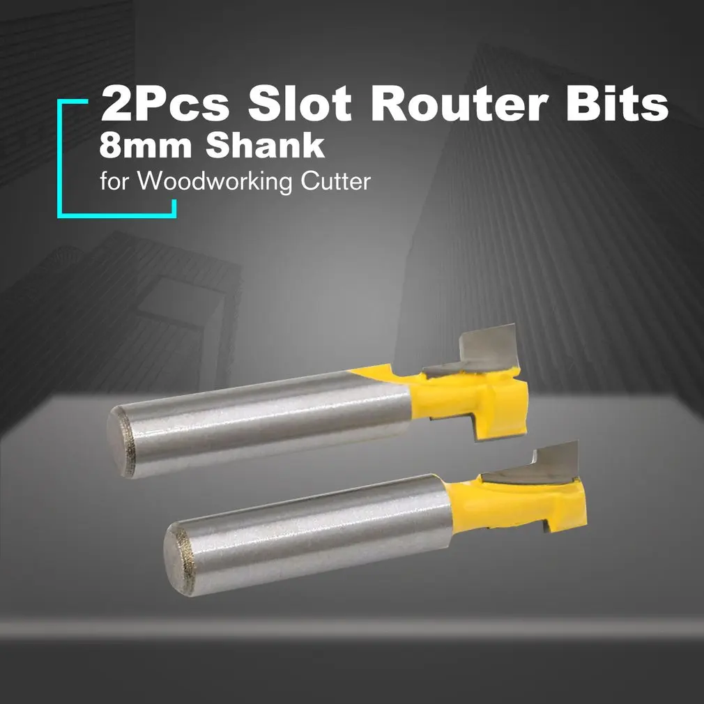 

2PCS Set 8mm Shank T-Slot Keyhole Router Bits Woodworking Cutter Wood Milling Cutter Router Bits with High Toughness