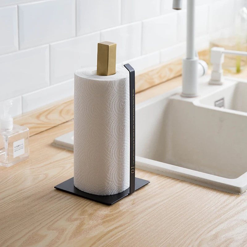Creative Iron Kitchen Roll Paper Holder Bathroom Toilet Paper Stand Black Gold Napkins Rack Home Kitchen Storage Accessories