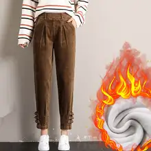 Вельветовые брюки с высокой талией, осенне-зимние штаны-шаровары, женские повседневные Бархатные брюки, теплые женские брюки C5970