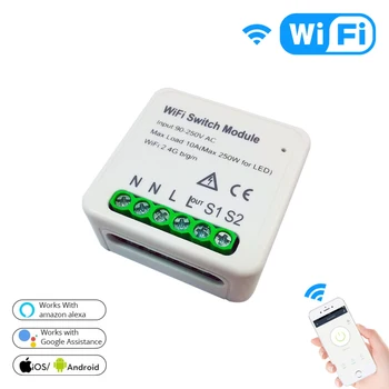 

Hidden Smart Switch Smart Life/Tuya APP 1/2 Way 95-250V WiFi Switch Module With Rail bracket Work With Alexa Google Home