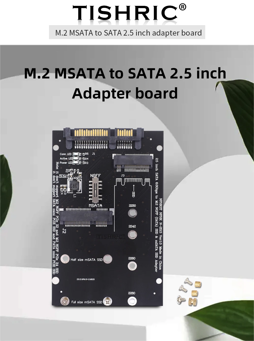 TISHRIC MSATA to SATA & M.2 SSD Adapter Board - 2.5 Inch Form Factor, 6Gbps Speed, Compatible with M.2 NGFF SATA and MSATA SSD for PC Description Image.This Product Can Be Found With The Tag Names M2 sata adapter card b key ngff ssd, M2 ssd 25in sata adapter converter, Msata ssd 25 sata 60 adapter converter