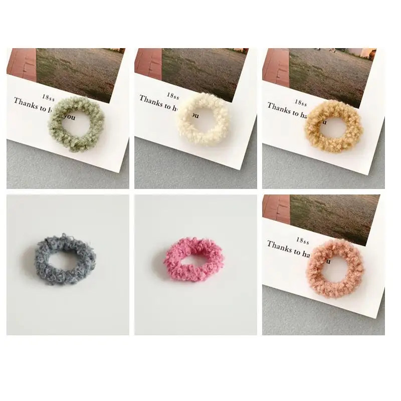 Multi A1-6pcs Женские однотонные пушистые резинки для волос из овечьего меха, Упругие резинки для волос, головные уборы, резинки для волос, резинки для волос, заколки для волос, аксессуары для волос - Цвет: Multi A1-6pcs