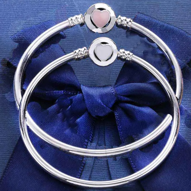 Розовый чудесный браслет-цепочка с застежкой в виде сердца и змеи, браслет, подходящий бусины из стерлингового серебра 925, очаровательный браслет, европейские ювелирные изделия