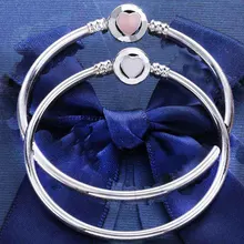 Розовый чудесный браслет-цепочка с застежкой в виде сердца и змеи, браслет, подходящий бусины из стерлингового серебра 925, очаровательный браслет, европейские ювелирные изделия