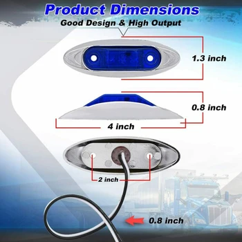 

10pcs Blue 3-LED 4" Side Marker Lights Truck Trailer Clearance Light Waterproof 102*34*20mm Car LED Lights