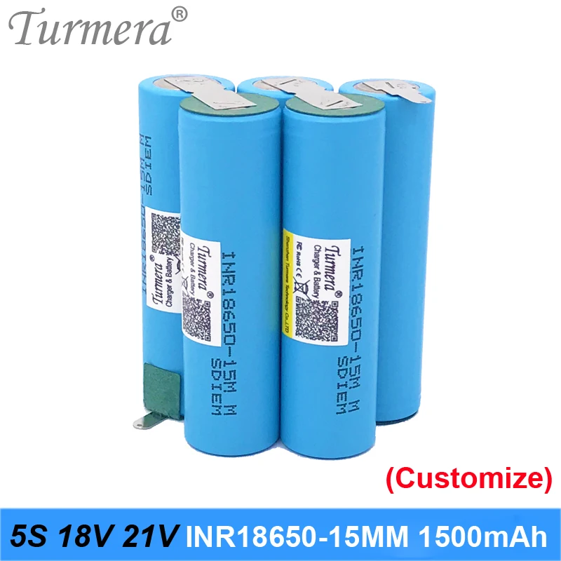 Turmera 18v battery pack inr18650-15mm 1500mah 25a 18650 1500mah battery pack for 18650 battery 5s screwdriver battery 5s 18v 21 battery for vacuum cleaner customize 02