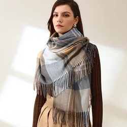 2022 New Ladies Plaid Scarf Double-sided Thick Knitted Cashmere Tassel Scarf Luxury Winter Warm Shawl Scarf for lady Gift Scarf