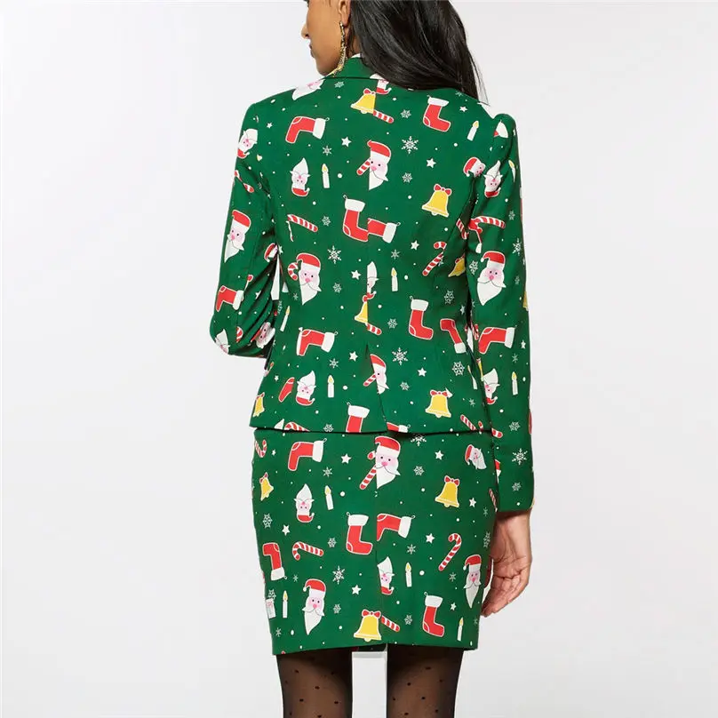 2PC Christmas Women's Autumn And Winter Set Long Sleeve Christmas Fashion Suit Coat + Mini Skirt Suit Women Sets 4O21 (11)