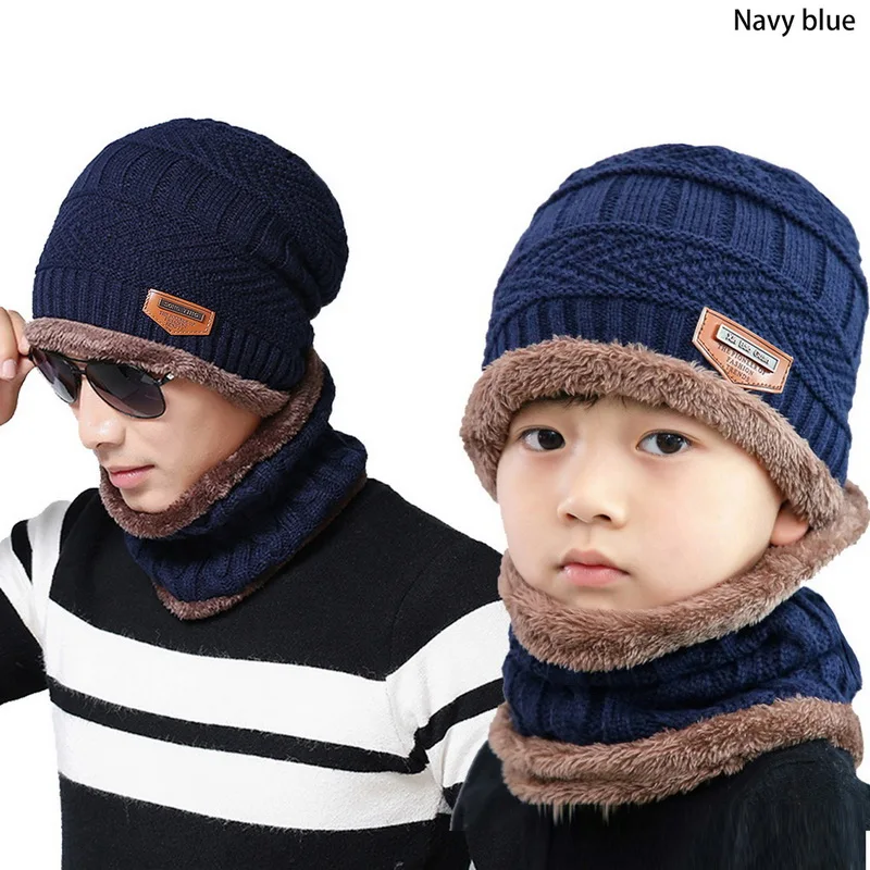 navy blue LOOZYKIT/Зимний комплект из 2 предметов; Шапочка-шарф; теплая вязаная плотная Шерстяная кепка с подкладкой; шарф для мужчин и женщин; Новинка года; модная одежда - Цвет: navy blue