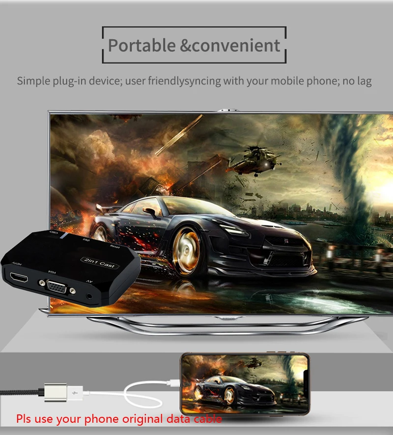 Беспроводной Wi Fi USB кабель передачи данных 2 в 1 VGA HDMI адаптер Дисплей Airplay HDTV для