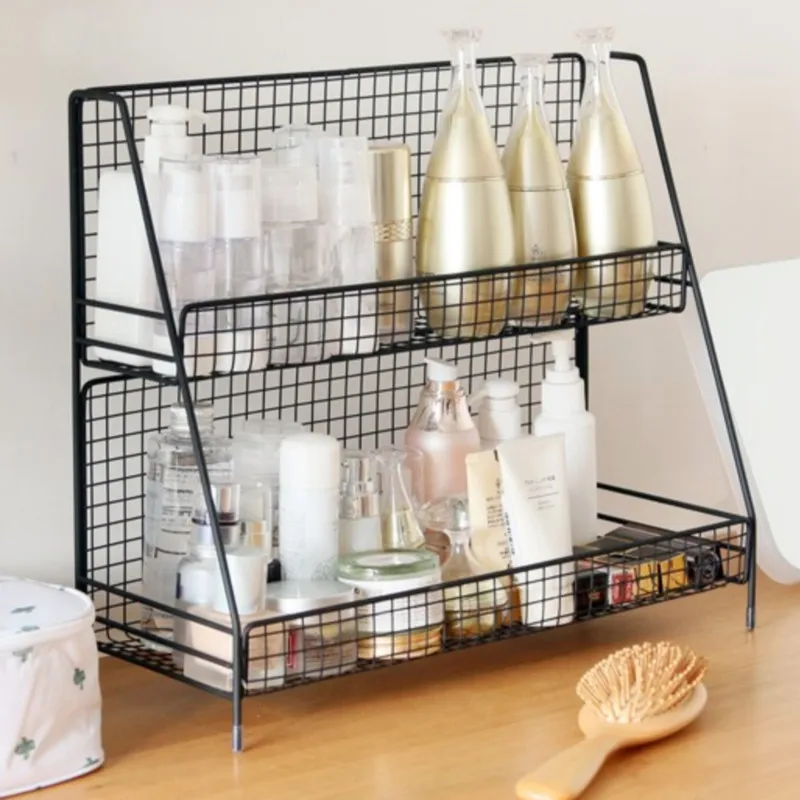 

Kitchen Organizer Iron Cosmetic Storage Rack Wire Makeup Holder Seasoning Spice Basket Plant Display Shelf Bathroom Desktop Deco