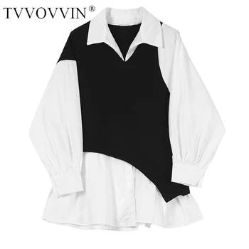 

China Women Black Knitting Spliced Pleated Blouse New Lapel Long Sleeve Loose Fit Shirt Fashion Tide Spring Autumn 2020 1A6