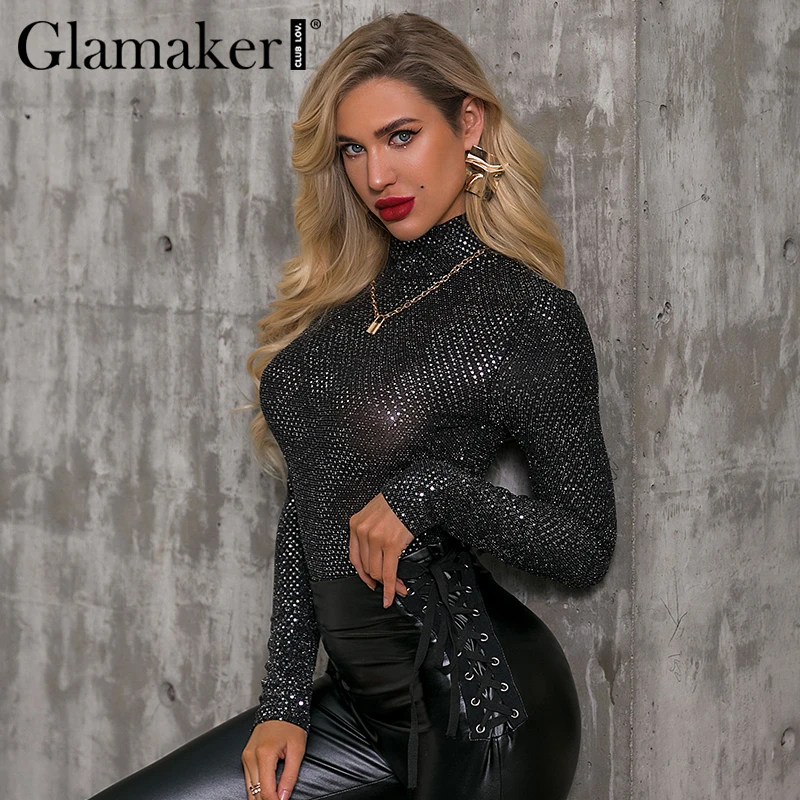 

Glamaker Embroidery solid color knitted bodysuit Women long sleeve black bodycon body suit Spring sexy club high waist playsuit