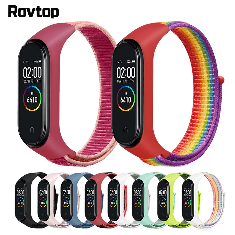 Rovtop регулируемый цветной нейлоновый браслет ремешок для Xiaomi Mi Band 4 3 с рамкой