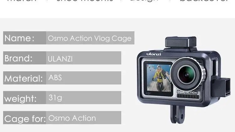 Защитный чехол Vlog для камеры Dji Osmo Action Dual Cold Shoe крепление для микрофона/светодиодный светильник для фотографического видео