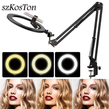 Kaufen 26cm Dimmbare Selfie Ring Licht Mit Langen Arm Schreibtisch Clip Tablet Handy Halter LED Studio Licht Für Live Video Make-Up Foto
