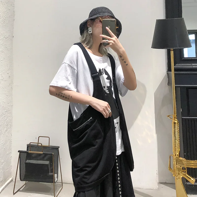 

Women Vest BF Loose Jacket Cool Outerwear Sleeveless Cotton Casual Pockets Jacket Big Size Female Hip Hop Coat Tops SA282S50