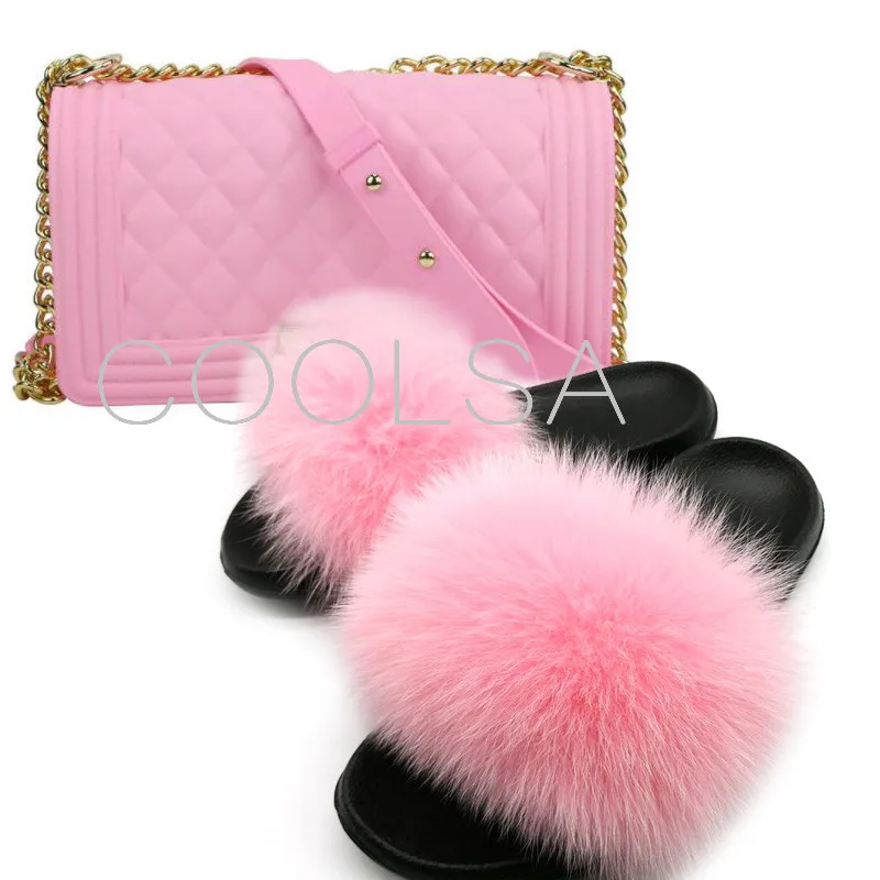 

Women Fox Fur Slides Plush Fur Slippers Women Matte Colorful Fashion Bright Jelly Bag Flip Flops Drop Shipping Women Shoes