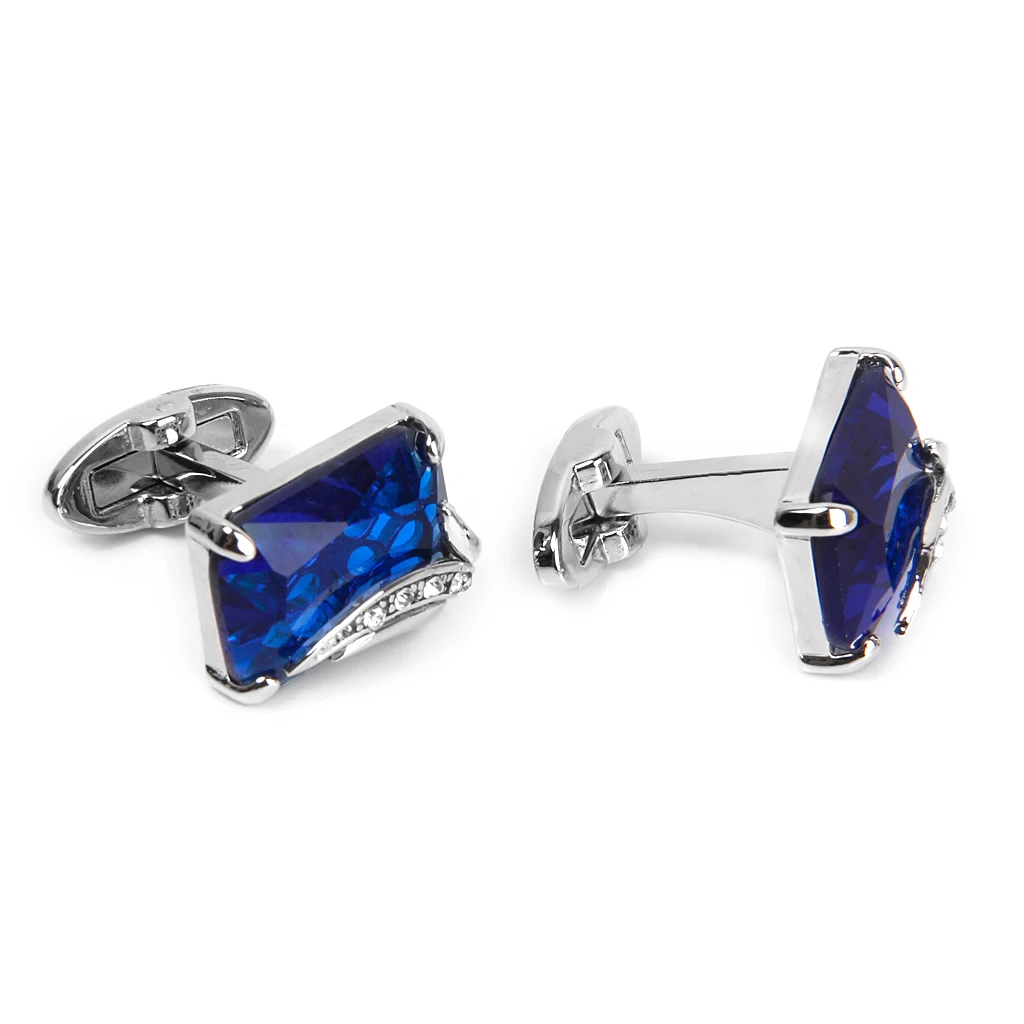 1 Pair of Cufflinks Men's Rectangle Blue Crystal Cufflinks Shirt Cuff Links Wedding Party Groom Gift