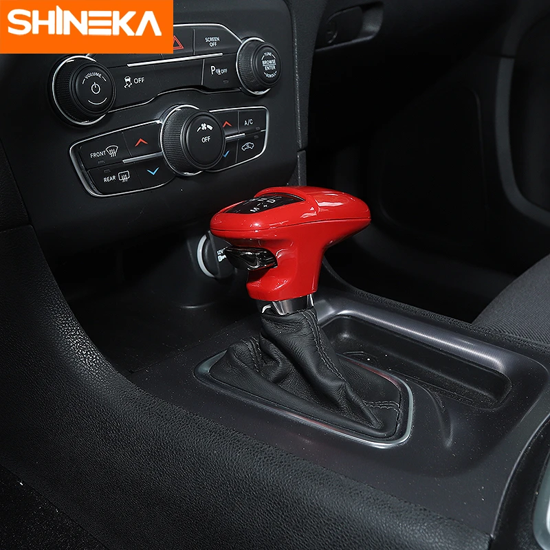 SHINEKA Interior Mouldings For Dodge Challenger Car Gear Shift Knob Top Head Decoration Cover Stickers For Dodge Charger 2015+