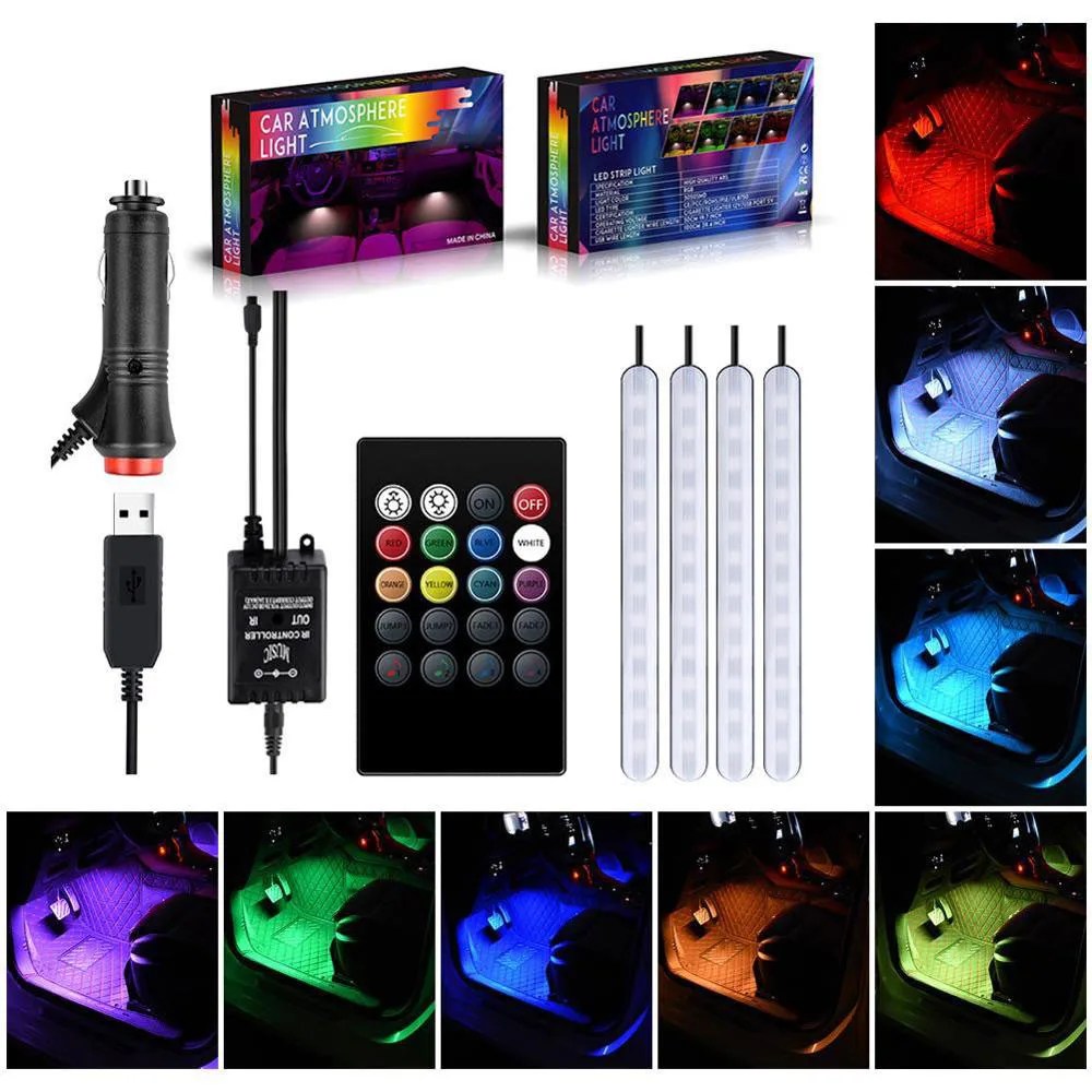 

Car RGB Atmosphere Light Foot Light USB Remote Control Interior Decorative Ambient LED Lamp Strip Accessories