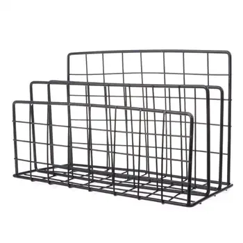 

Grid Wrought Iron Desktop Storage Rack Bookshelf Magazine File Organizer Holder