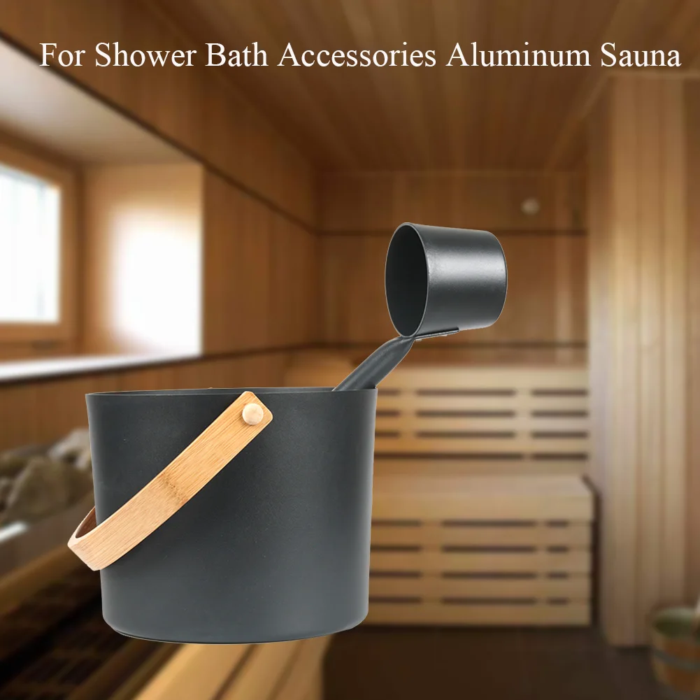 

Large Capacity Aluminum Sauna Bucket Hotel Long Handle Spoon Home Portable Bath Accessories Tool For Shower Bathroom Steam Room