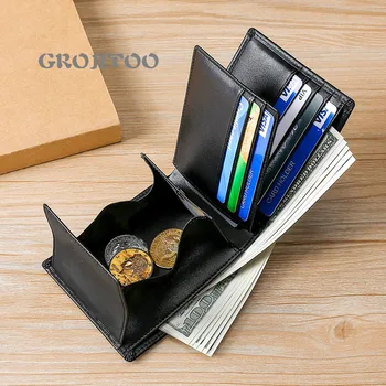 

GROJITOO Genuine leather men's wallet RFID anti-theft short wallet fashion multi-card bag high-quality cowhide purse for man