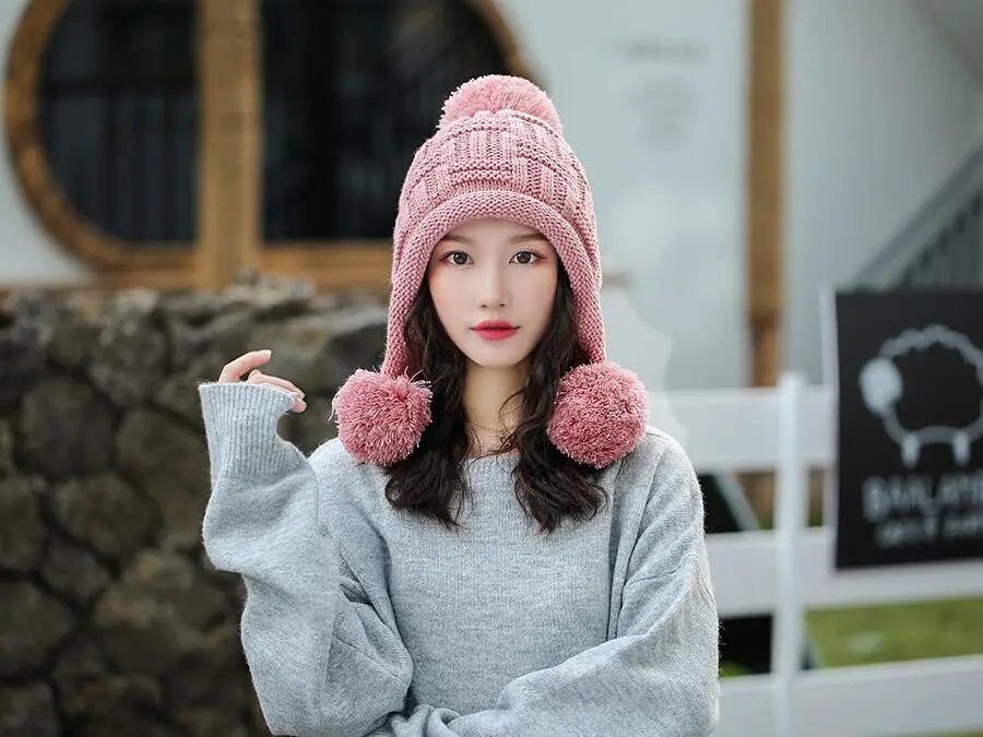 Новинка, зимняя вязаная шапка, женские шапки с помпоном, шапки Gorras, Теплые Мешковатые зимние шапки для женщин и девушек, Skullies Beanies