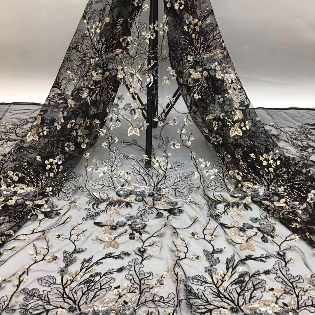 

African lace fabric 2020 French sequin lace fabric embroidery Nigeria tulle lace fabric for wedding D3855