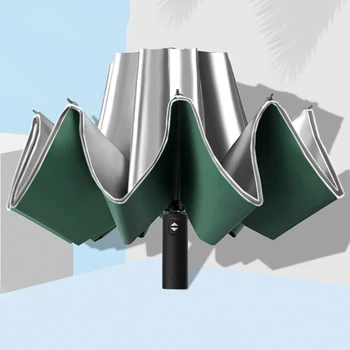 Silver Coating Automatic Reverse Umbrellas For Men 10 Ribs UV Protection Parasol Women Travel Rain and Sun Umbrellas Windproof