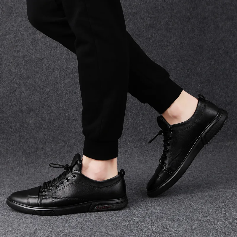 Classic Sneakers Men Casual Leather Shoes Male Lace-Up Genuine Leather Flats Fashion Korean Simple Footwear Size 47 mens shoes