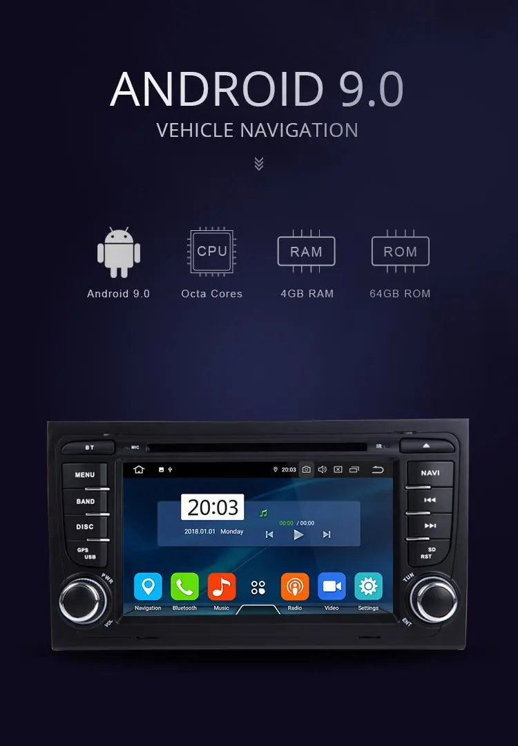 JDASTON 2 DIN Android 9,0 автомобильный dvd-плеер для AUDI A4 S4 2002-2007 2008 восьмиядерный 4G+ 64G радио мультимедиа gps навигация стерео