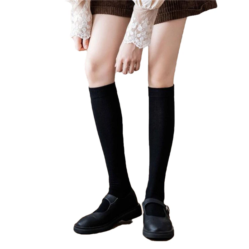 

Womens Cotton Calf Socks Female Fashion Solid Color Middle Tube Knee-high Thin Spring and Autumn Socks