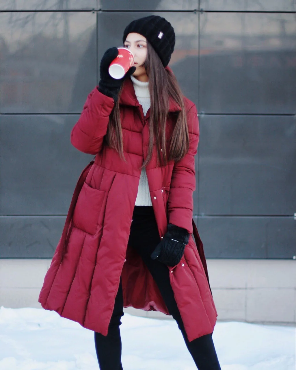 

Europe And America Ins2018 Fashion Mid-length Large Pocket Slim Fit Elegant Cotton Coat Cotton Overcoat