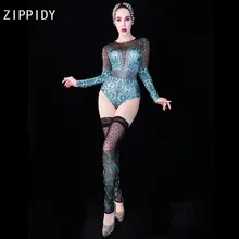 Синий, черный, стразы, принт, боди, сетчатые леггинсы, бар, танец, певица, вечерняя одежда для сцены, выпускной, день рождения, празднование, наряд