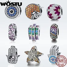 Подлинный 925 пробы Серебряный ослепительный прозрачный CZ Шарм бисер Подходит Pandora Шарм Браслет Подвески DIY оригинальные ювелирные изделия подарок
