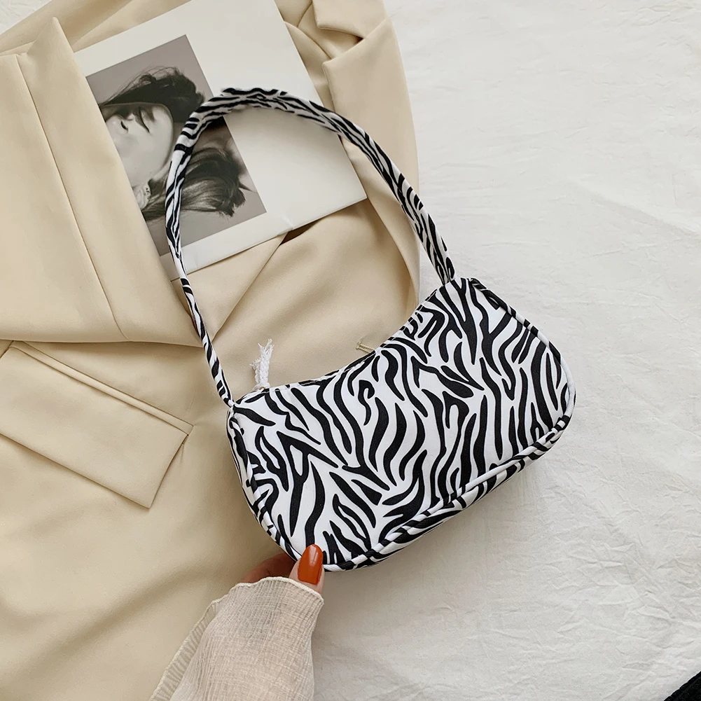 Animal Pattern Print Canvas Shoulder Underarm Bag Vintage Ladies Small Purse Handbags Casual All-match Fashion Women Square Bags