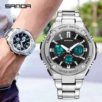 

SANDA Brand Waterproof Digital Stainless Steel Watch Men Fashion Alarm Clock Outdoor Sports Wristwatch 783 Men's Watch