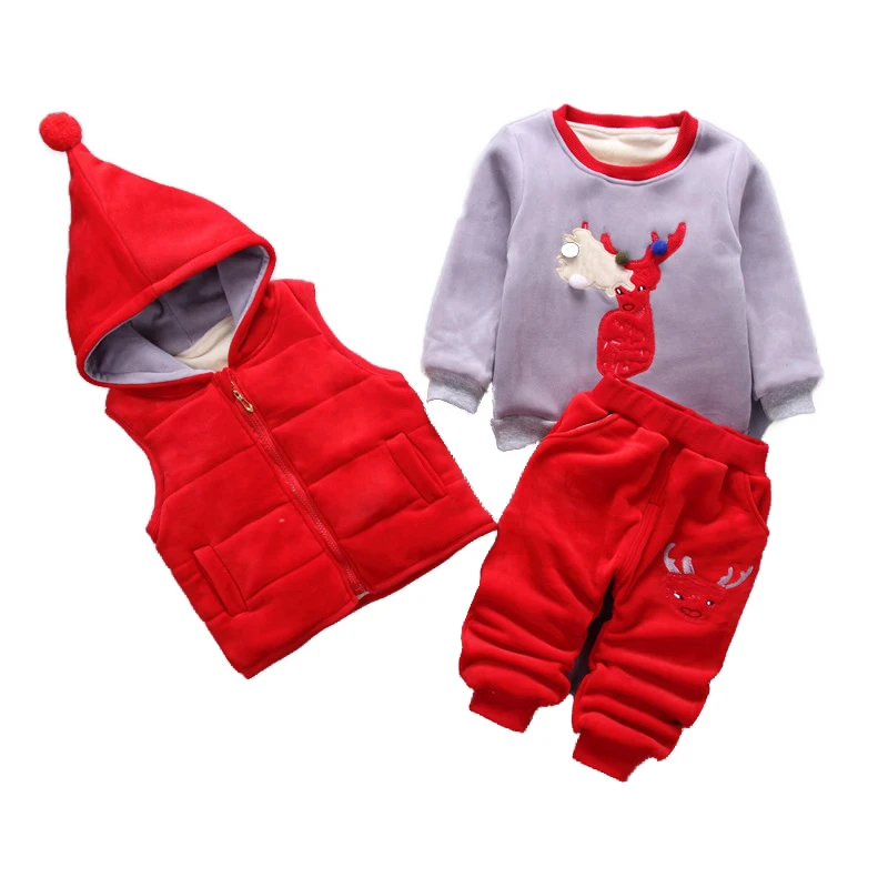 

3pcs/Lot! Super Warm Winter Children's Clothes baby boys girls suit fleece sweater + Hooded vest + pants Infant thickening suit